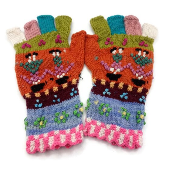 Women's Gloves Woven Sheep Wool Dyed Natural Plants Puno - Picture 1 of 7